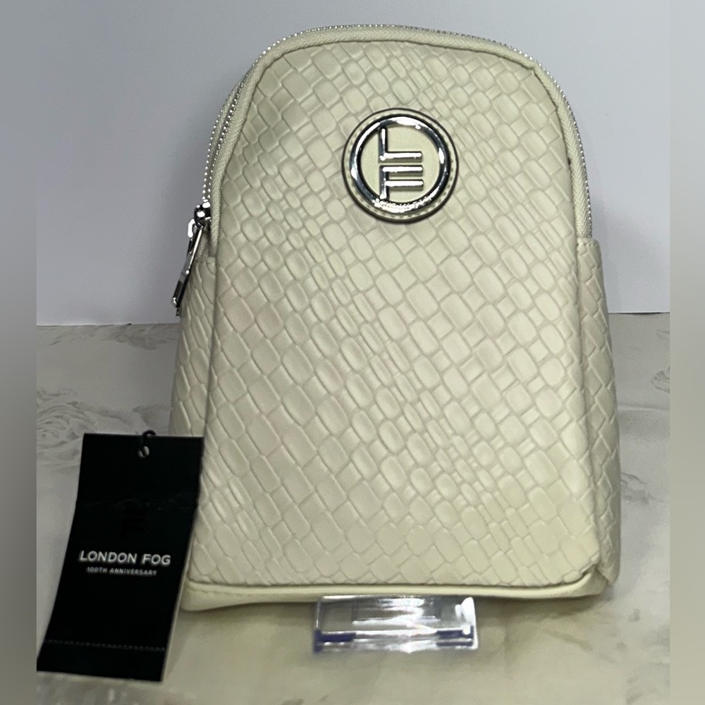 London Fog Broadway double compartment woven sling crossbody bag